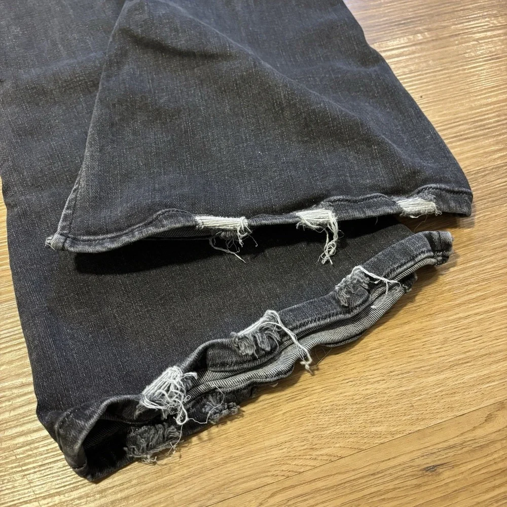 Flying Monkey Jeans Women 24 Black Mid Rise Flare Stretch Distressed Denim 24x31